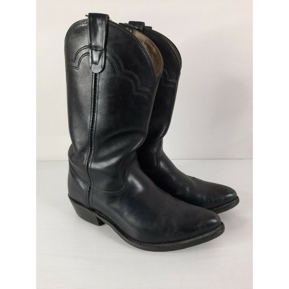 Vintage Double H Black Leather Cowboy Boots 9